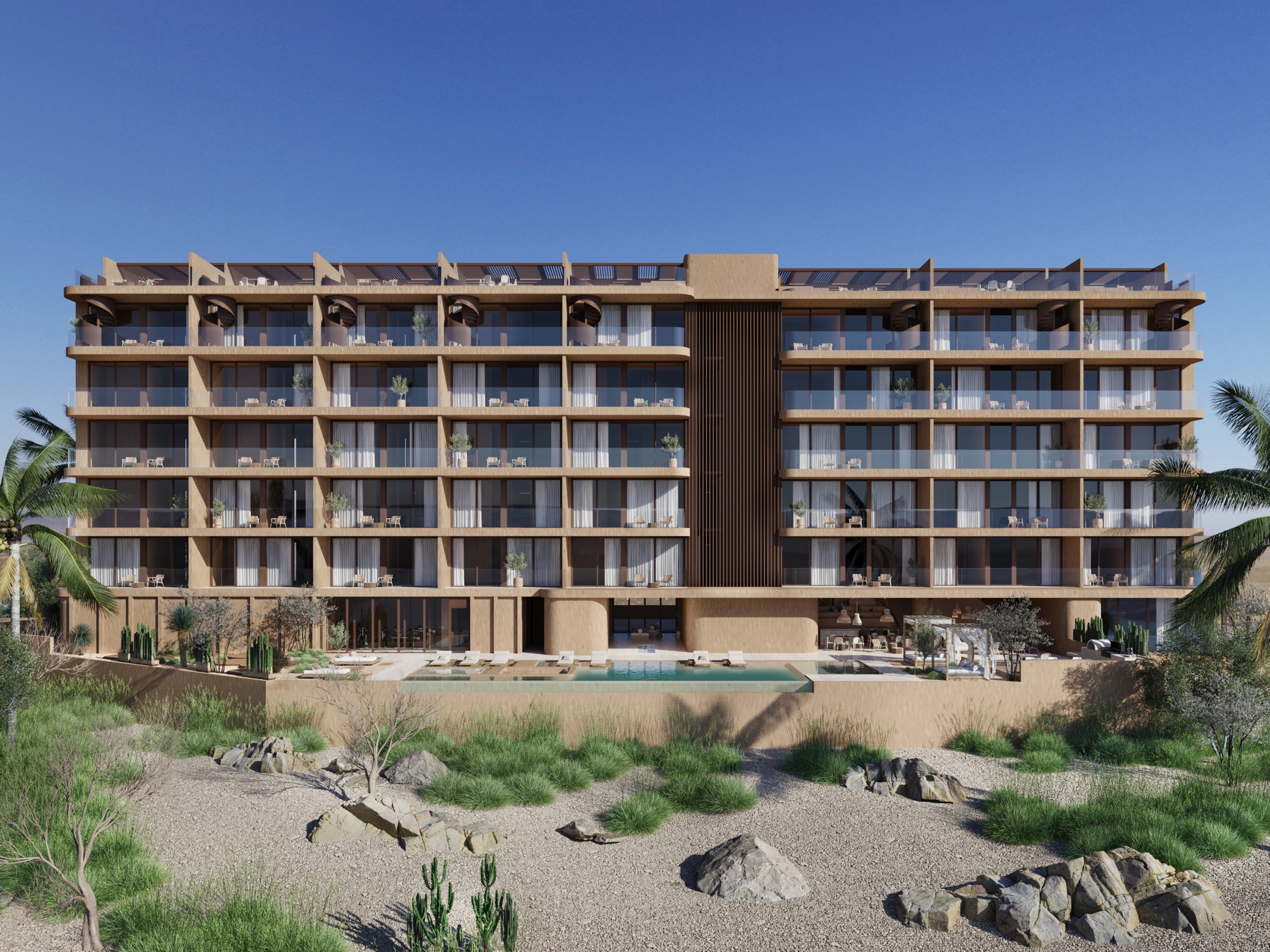 Render conceptual de la fachada de Santarena